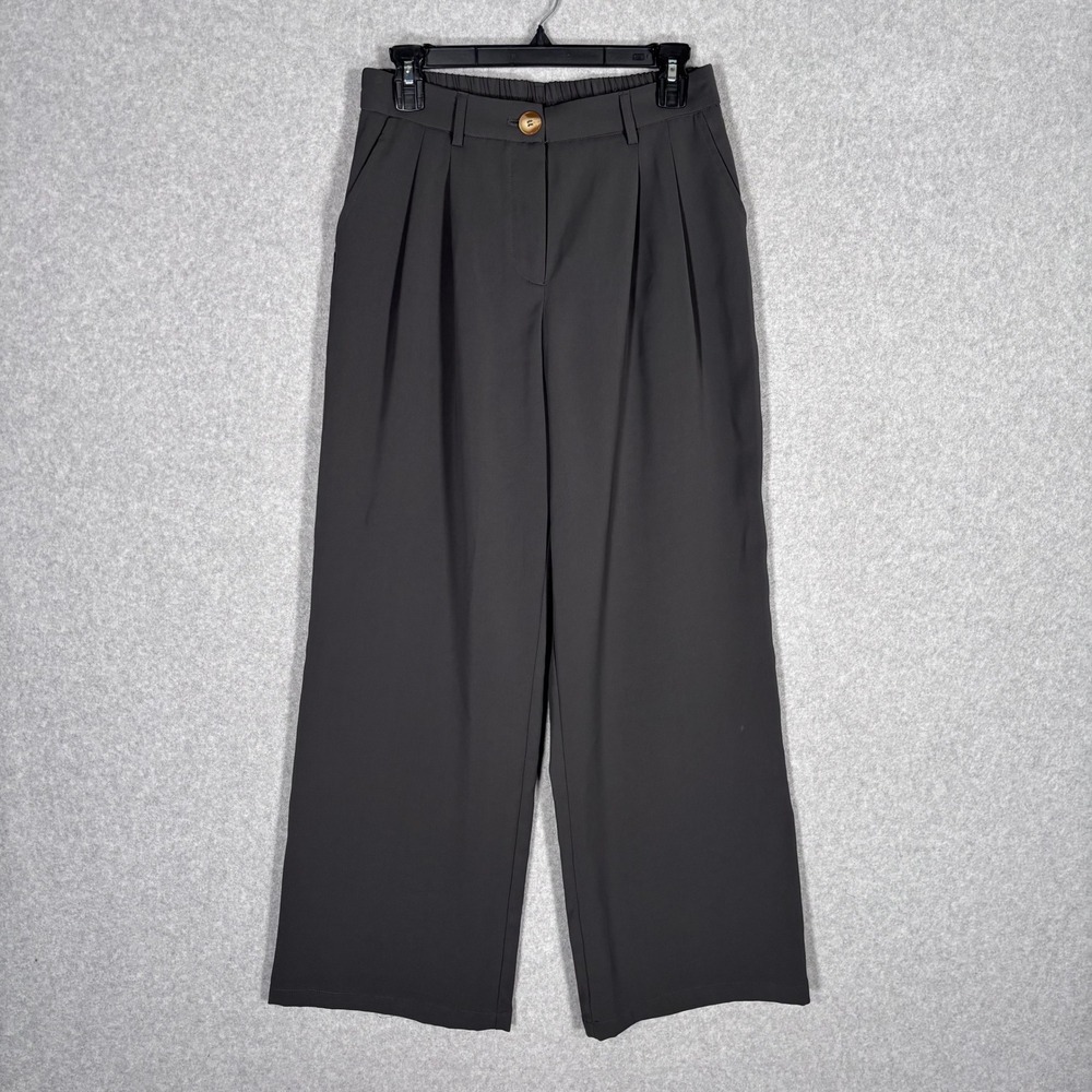 Lillusory Wide Leg Pleated Trouser Pants Medium Charcoal Pockets Minimal Luxury